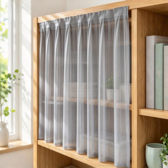 Kitchen Storage Cover Self Adhesive Closet Curtain, Sheer Door Privacy Drape, Light Filtering Easy Installation Drape Gauze Curtain with Hook-And-Loop