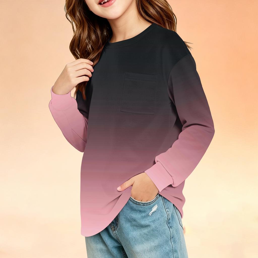 Kids Fashion Crewneck Long Sleeve Top with Print and Pocket