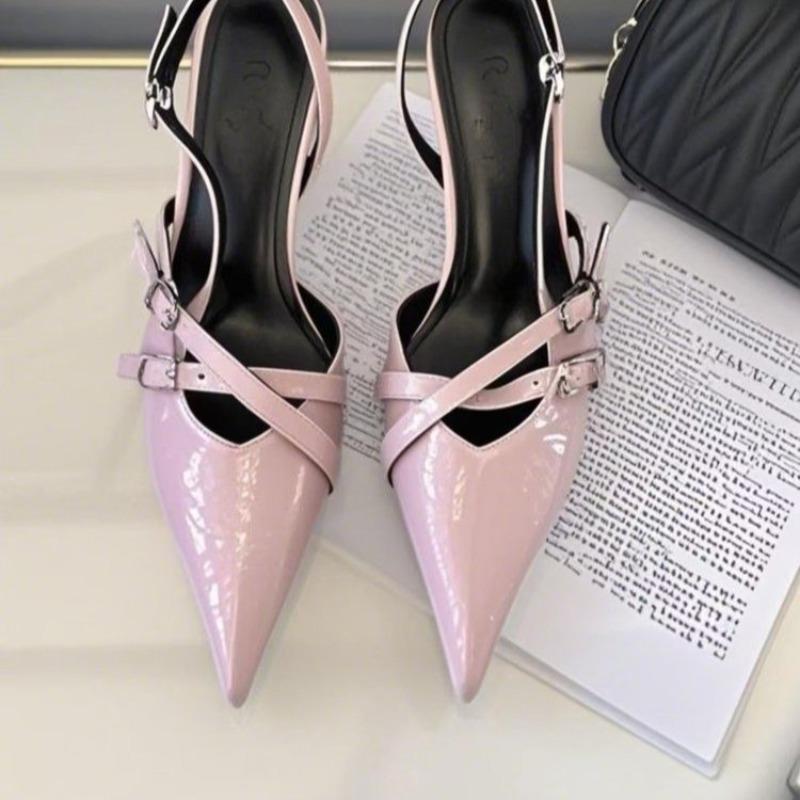Fashion Low Sandals Woman Leather Open Shoes Heel Suit Female Beige Low-heeled Stiletto Spring Closed Retro Fashion 2025 Comfort High