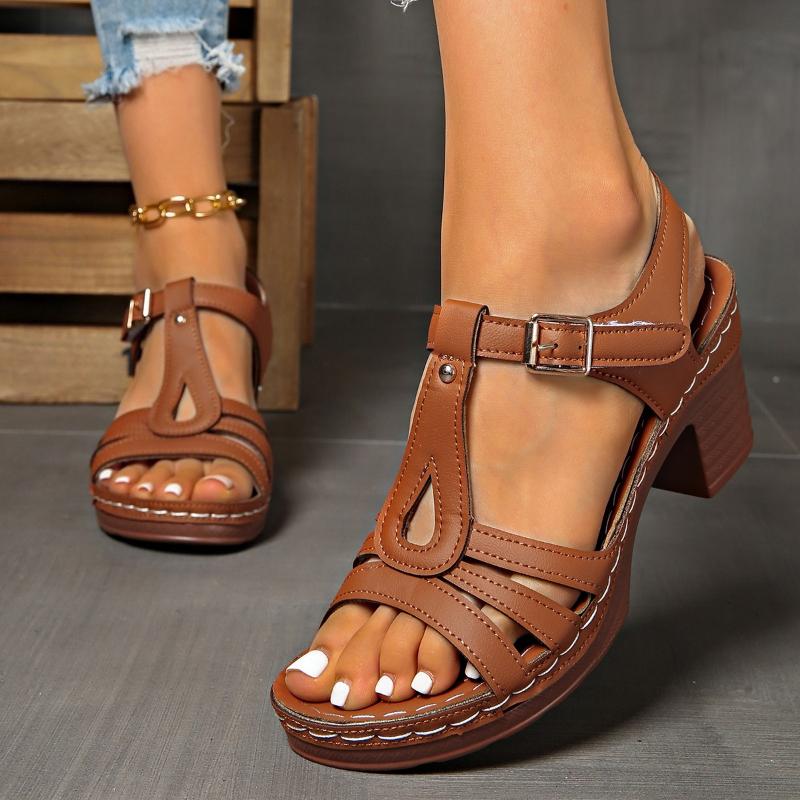 Fashion Thick Heel Fish Mouth One-button Open-toe High Heel Sandals 2025 Summer New Fashionable Sexy Casual Sandals for Women