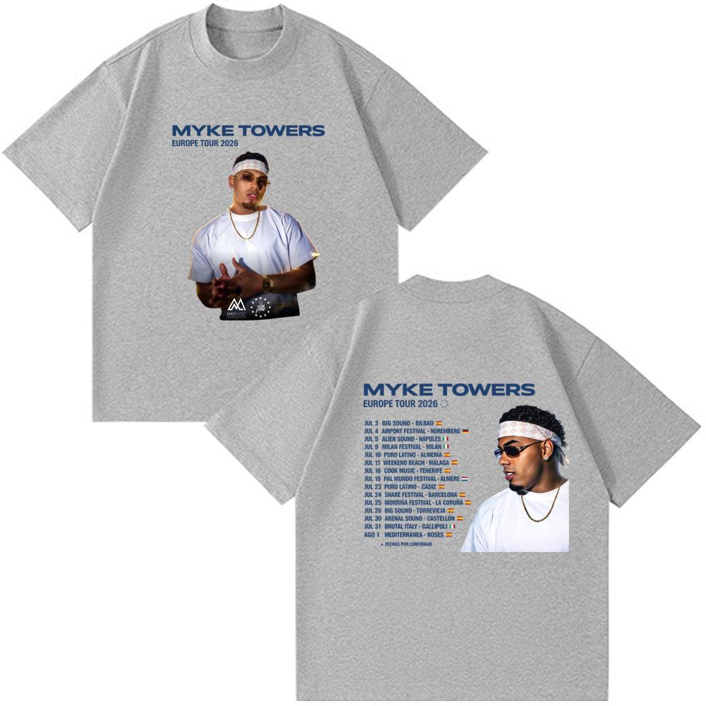 Rapper Myke Towers Europe Tour Date 2026 Tshirt Unisex Women Fashion Streetwear Hip Hop Tee Tops Casual Cotton Short Sleeve T-shirt