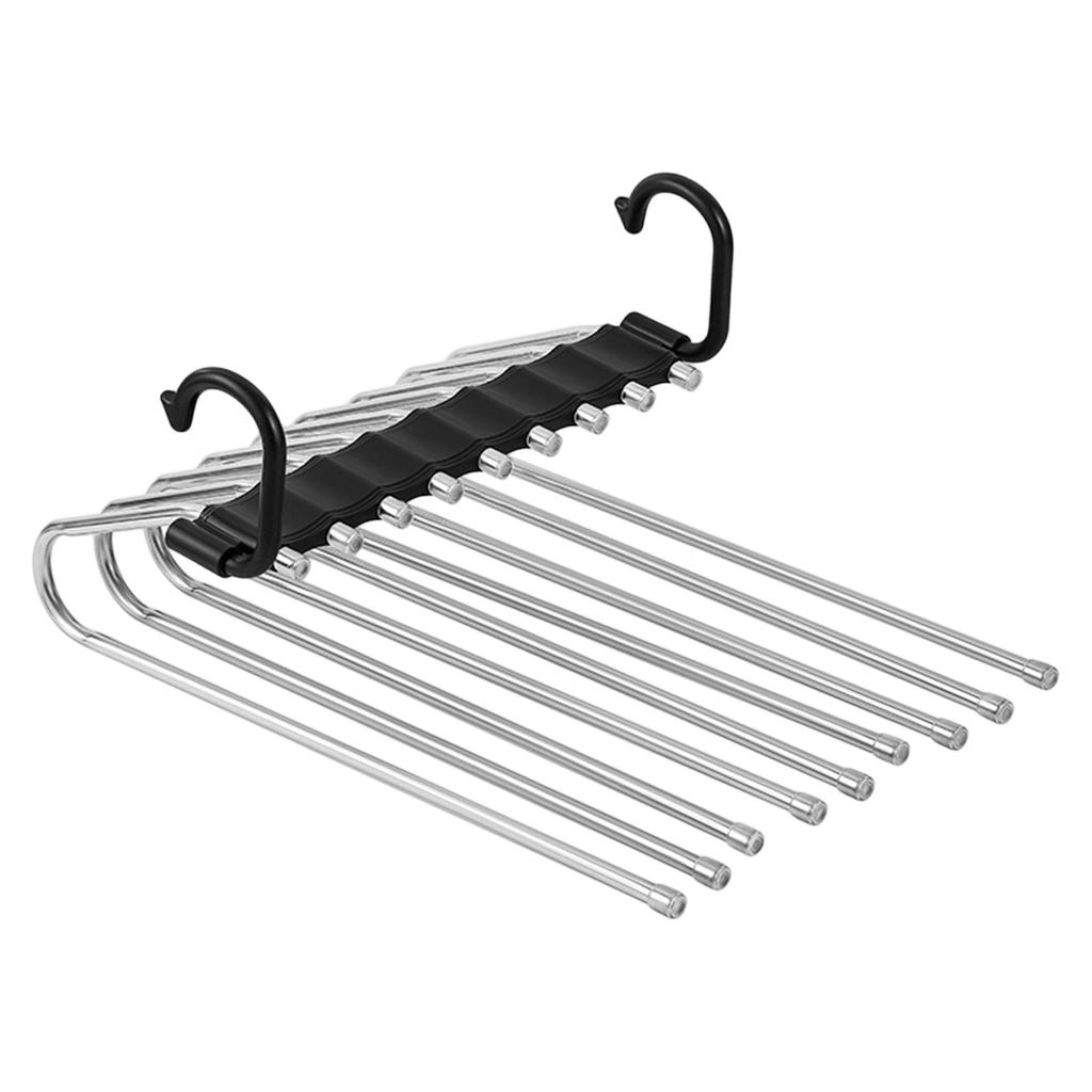 Multi Layer Pants Hanger with 9 Hooks Metal Clothes Organizer Space Saving Closet Rack for Trousers Scarves and Towels