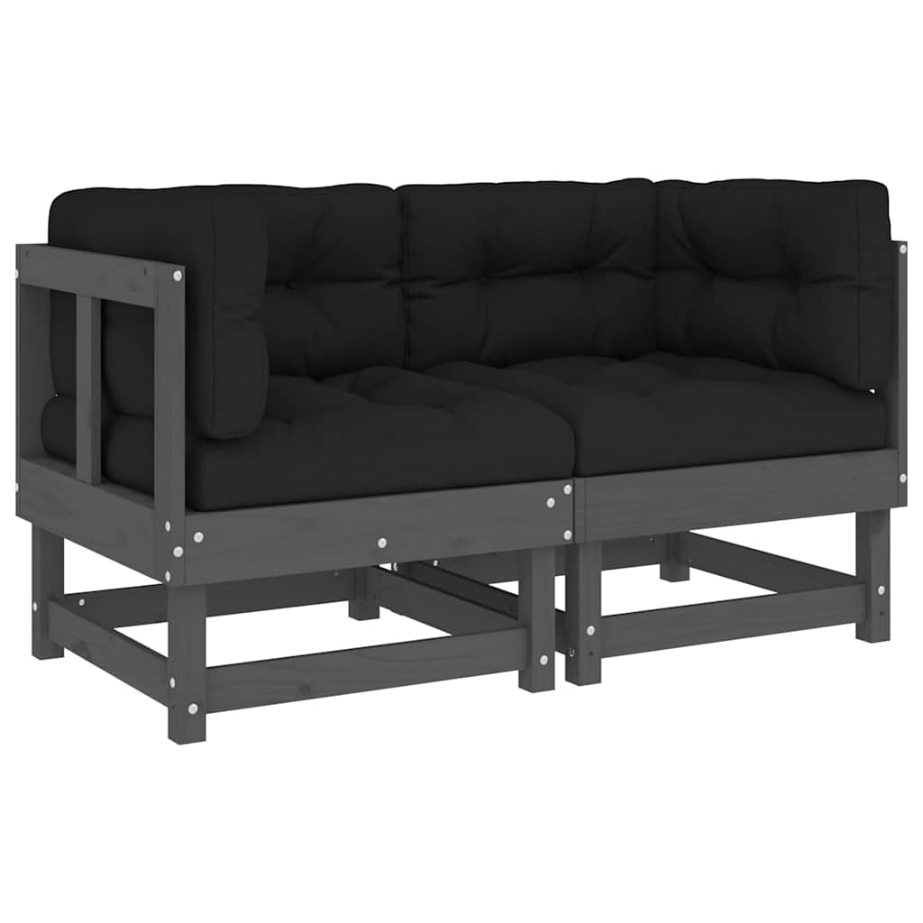 Corner Sofa Set with Cushions 2 pcs Grey Solid Pine Wood