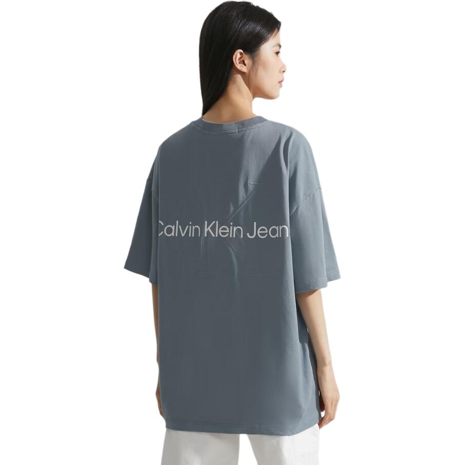 Calvin Klein Alphabet Logo Crew Neck Short Sleeve T-Shirt SS23 Unisex Tops Grey Blue J400280-PN6