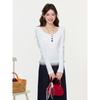 White round neck pure lace hem T-shirt women's spring slim and thin stacked inside small top
