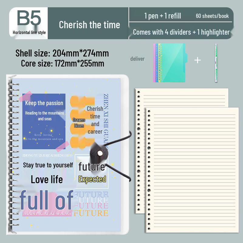 B5 Detachable Coil Ring Binder Thickened Notebook - High Aesthetic Ins Style