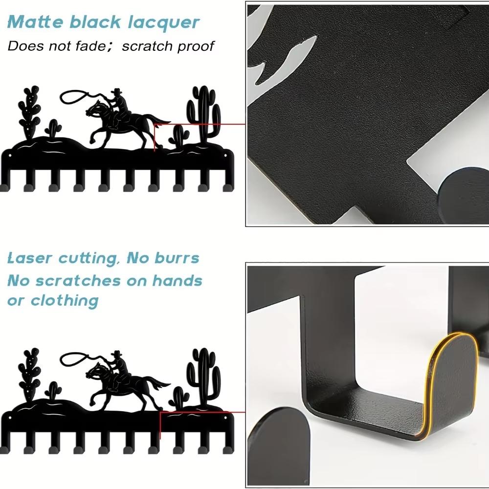 Cowboy Cactus Metal Key Holder - Eclectic Wall Mount Hooks Rack with 10 Hooks - Easy Install Decorative Iron Hanger for Keys