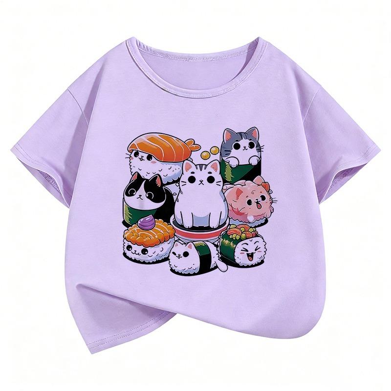 Funny Sushi Cat Food Design Printed T Shirts Short Sleeve Kids Children's T-shirt Boys Girls Summer Spring Cute Top Tee Shirt
