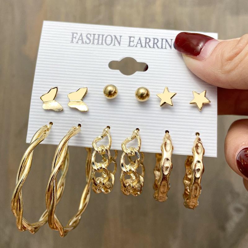 IF ME Korean Butterfly Pearl Stud Earrings Set Fashion Geometry Zircon Hoop Earring Women Jewelry Accessories