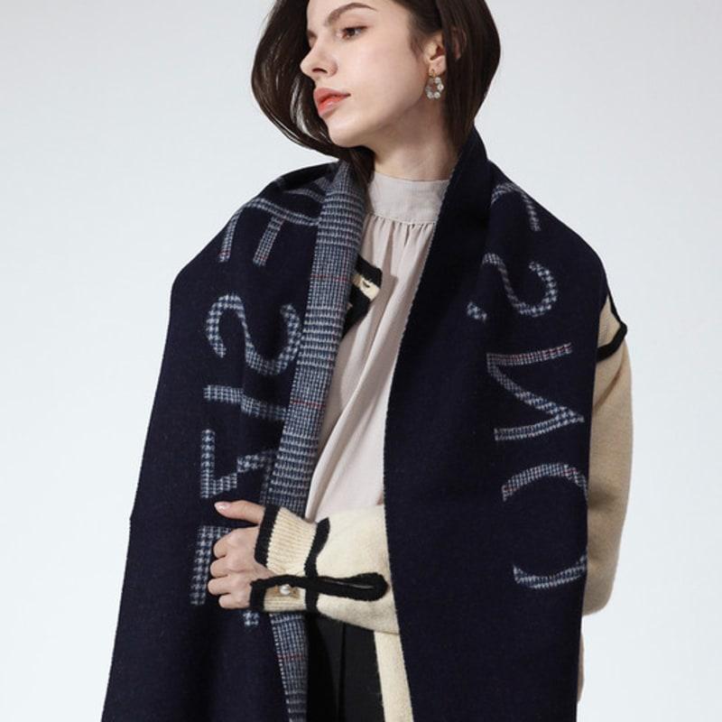 ONSZ Fine Wool Cashmere Check Logo Double-Sided Muffler