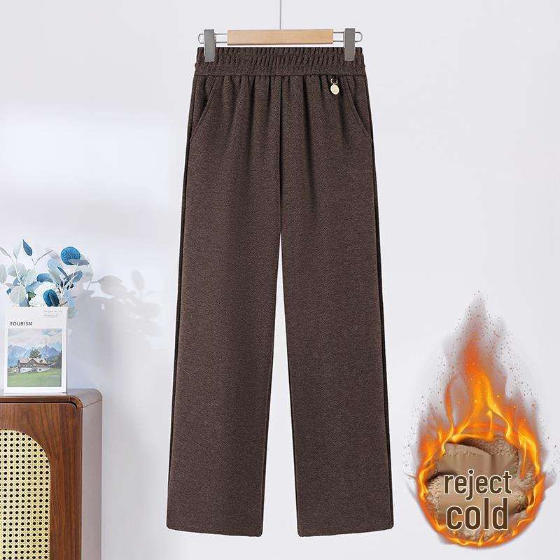 2024 Fashionable High-Waisted Woolen Pants for Middle-Aged & Elderly Women - Elastic Waist, Loose Fit, Plus Size for Autumn/Winter