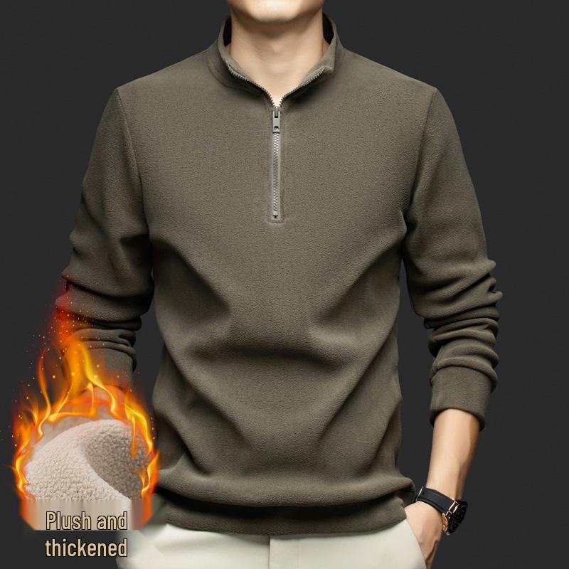 

Men s Fleece Zipper Stand Collar Hoodie - Velvet Long Sleeve Base Layer for Autumn/Winter 3XL сірий колір/зелений