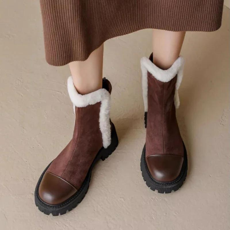 fashion Faux Suede Chunky Platform Ankle Boots for Women Non Slip Thick Plush Winter Boots Woman Warm Non Slip Cotton Padded Shoes Mujer