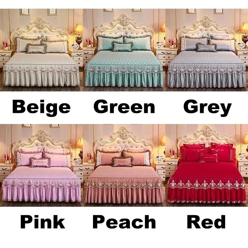 3PCS/Set Home Quarto Têxtil Princesa Renda Colcha Colcha Colcha Poliéster Algodão Luxo Capa de Cama Saias