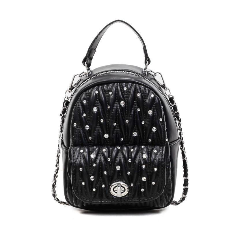 IELGY Ladies Backpack Diamond Chain Fashion Mini Street Trend Travel Backpack