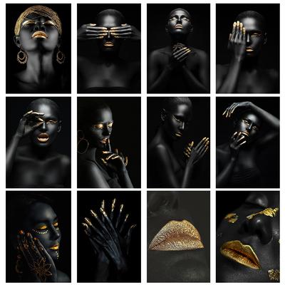 Modern House, Black Leather, Woman, Gold Makeup, Canvas Modeling, Wall Painting, Printing Posters,