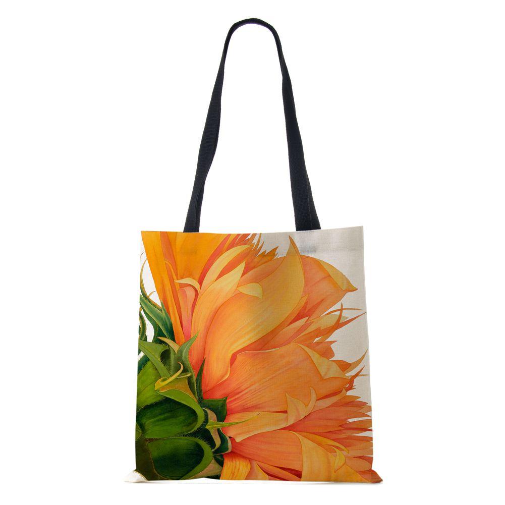 Sunflower Flowers Women Shoulder Bag Shopper Canvas Casual Grocery Handbag 2022 Print Painting Vintage Large Capacity Tote Books