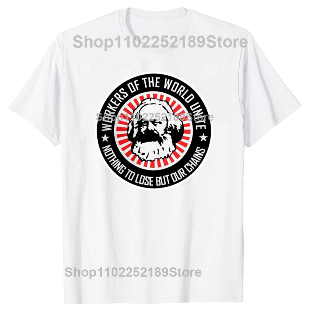Funny Karl Marx Workers Unite Novelty Communism Marxism Socialism Graphic T-shirts Men Fashion Casual Cotton Oversized T Shirt