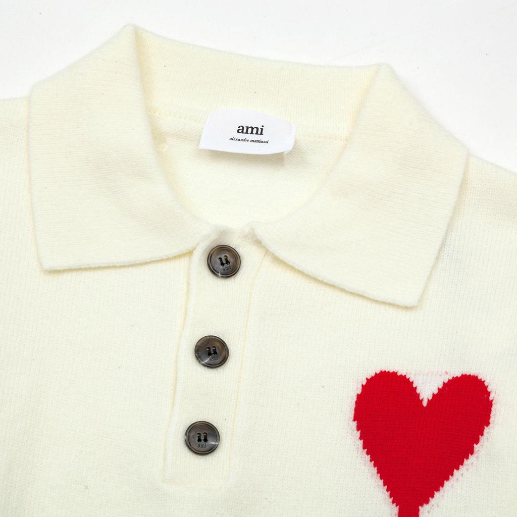 AMI Autumn and Winter New Big Heart Jacquard Wool Ami De Coeur Polo Collar Pullover Couple Sweater