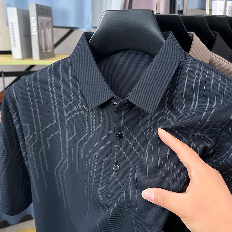 

High-End Mulberry Silk Medium Men S Short-Sleeved Polo Shirt Ice Silk Elastic Non-Ironing T-Shirt Business Casual Men S Clothing 2XL