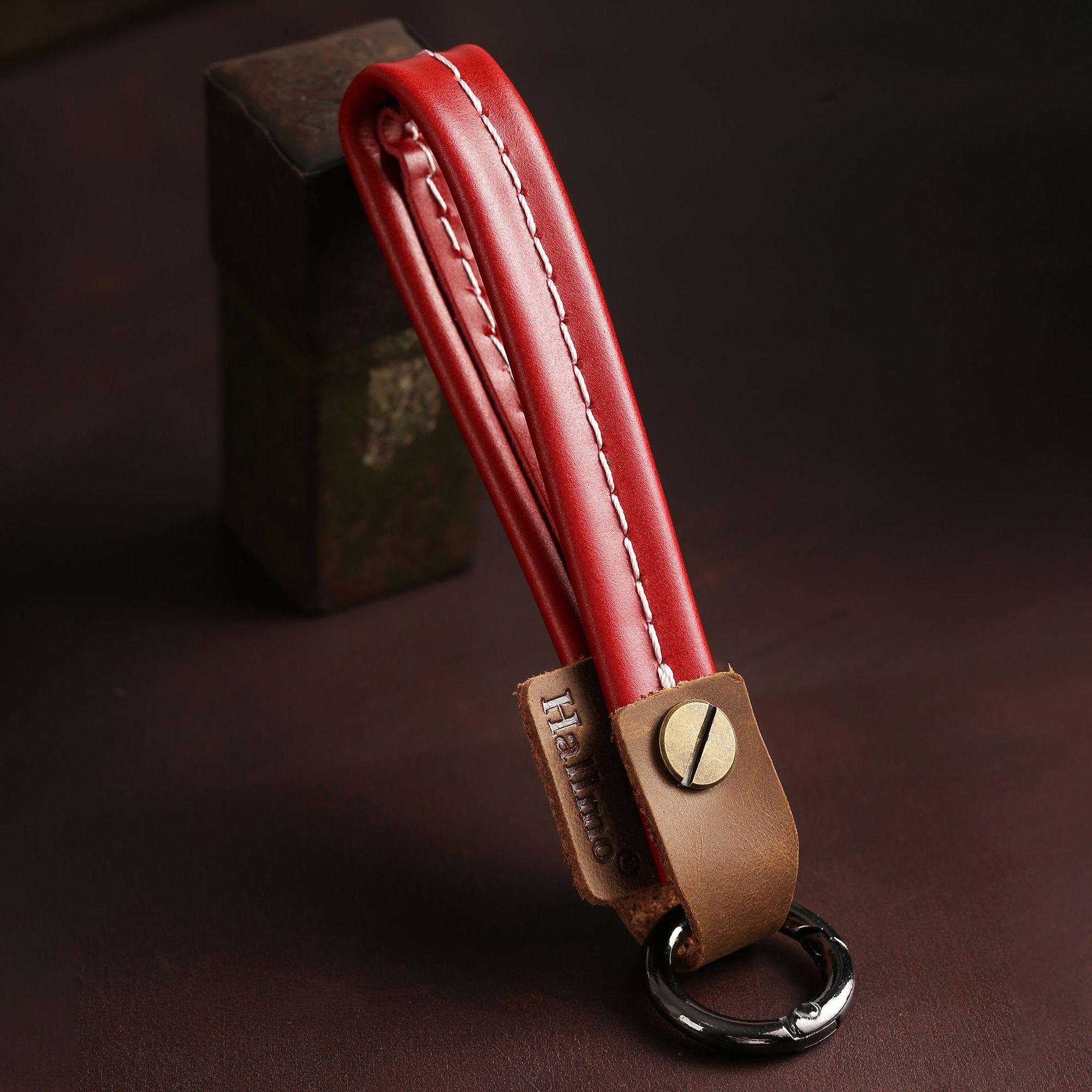 Retro Creative Car Keychain Leather Long Key Rope High-End Gift Box Personalized Car Keychain Chain