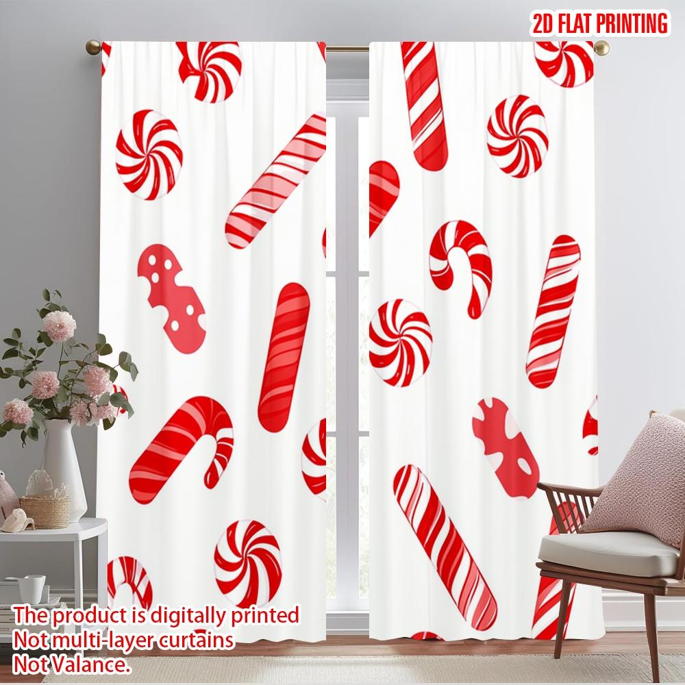 2pcs,2D Plane Printing Curtain Popular Candy Cane Swirl Lollipop Stars (2) Versatile Polyester Fabric (without Rod) Festive