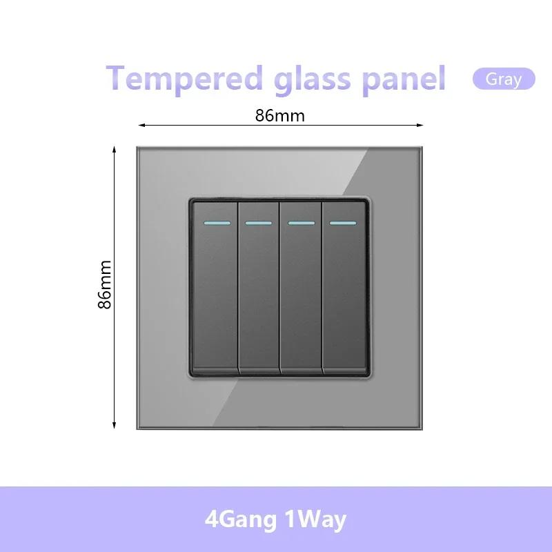 UK 13A 220V Dual Outlet with 18W Type-C Quick Charge,1/2 Way Light Switch Panel, Tempered Glass Surface,Wall Socket for TV/Phone