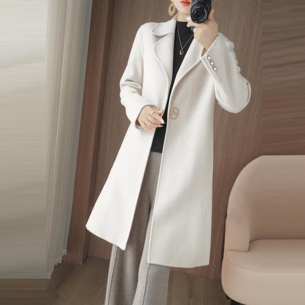Women's Mid-Length Wool Coat - New Autumn/Winter Double-Faced Fleece Style