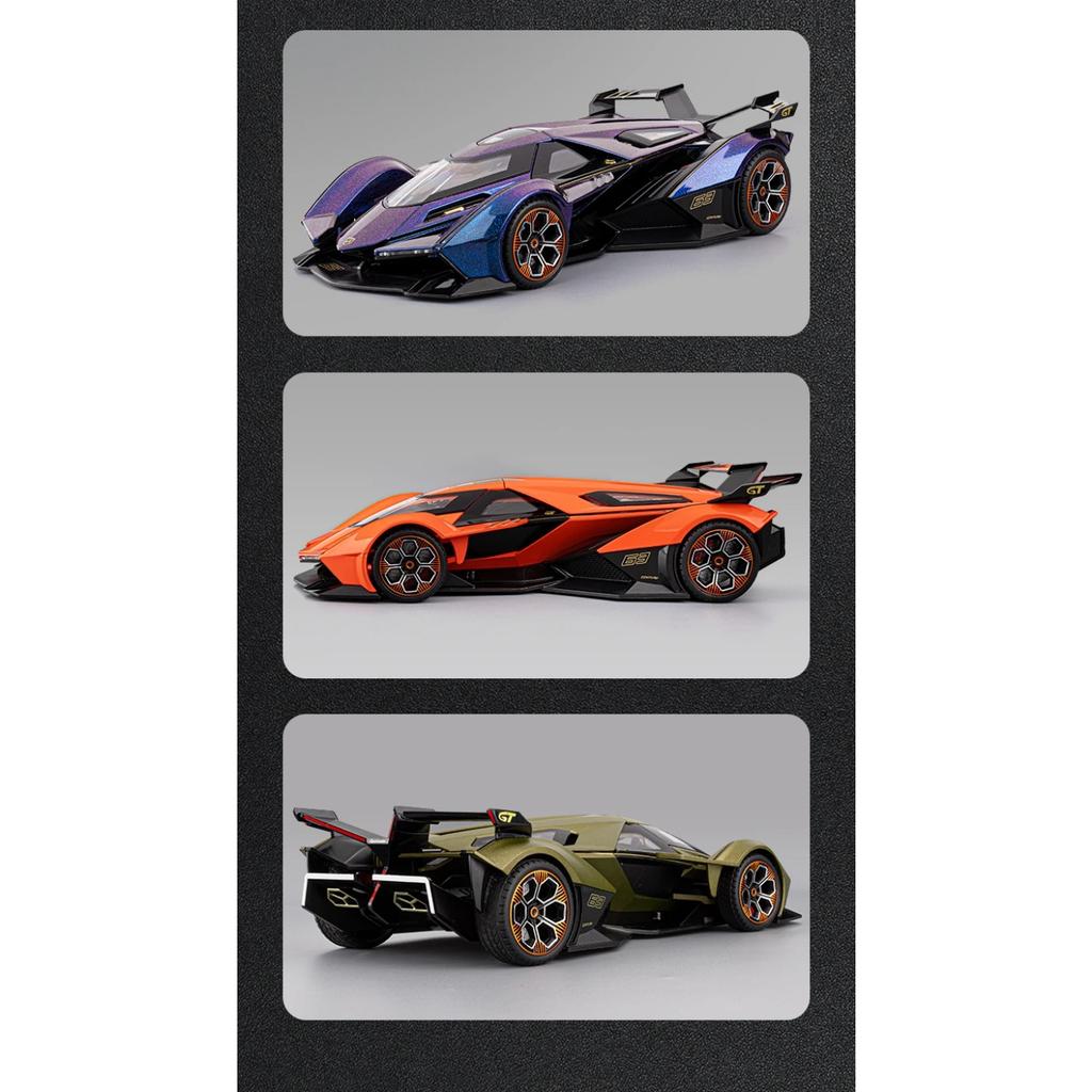1/18 Lamborghini Vision Gran Turismo V12 GT Supercar Alloy Car Model Sound and Light Pull Back Children's Toy Collectibles Birthday Gift