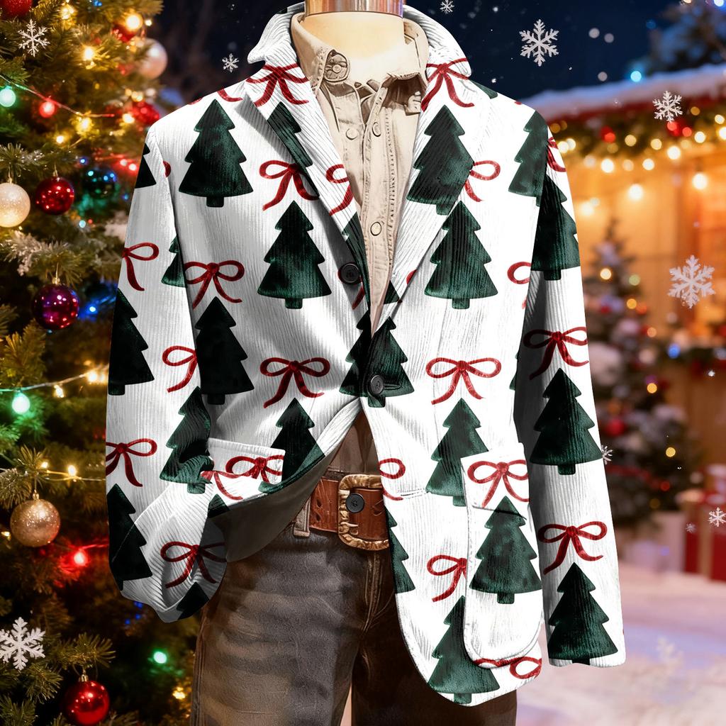 Men's Ugly Christmas Corduroy Warm Pocket Suit Jacket Cardigan Men's Casual Suit