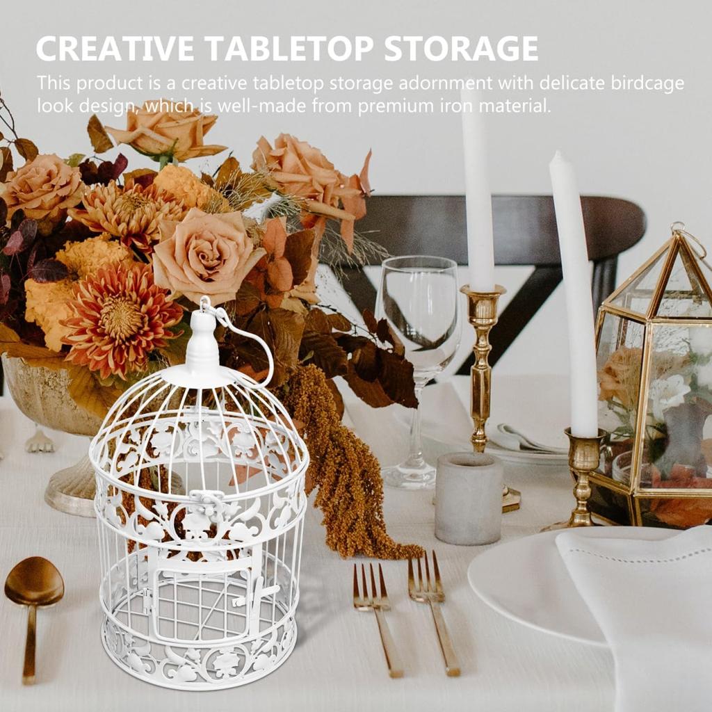 Wedding Decor Bird Cage White Metal Vintage Bird Cage European-Style Decor Birdcage Wedding Decoration Adorn, 12.59x5.51x5.51 Inches