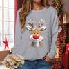 Women's Fashionable Casual Long-Sleeved Loose-Fit Christmas Print Round-Neck Pullover Sweatshirt