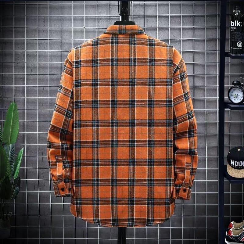 Retro rutete skjorte for menn i Hong Kong-stil Casual Cardigan-topp Langermet jakkeslagsskjorte