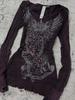T-shirt Stampata a Maniche Lunghe Street Style Retrò Autunnale da Donna