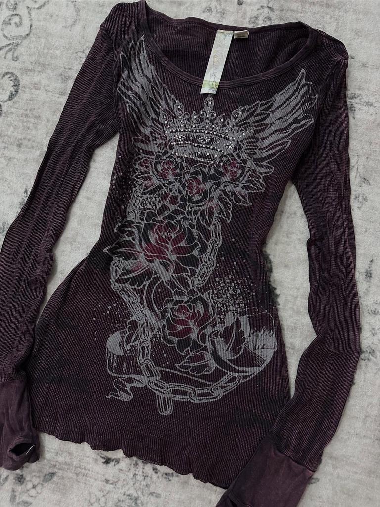 T-shirt Stampata a Maniche Lunghe Street Style Retrò Autunnale da Donna