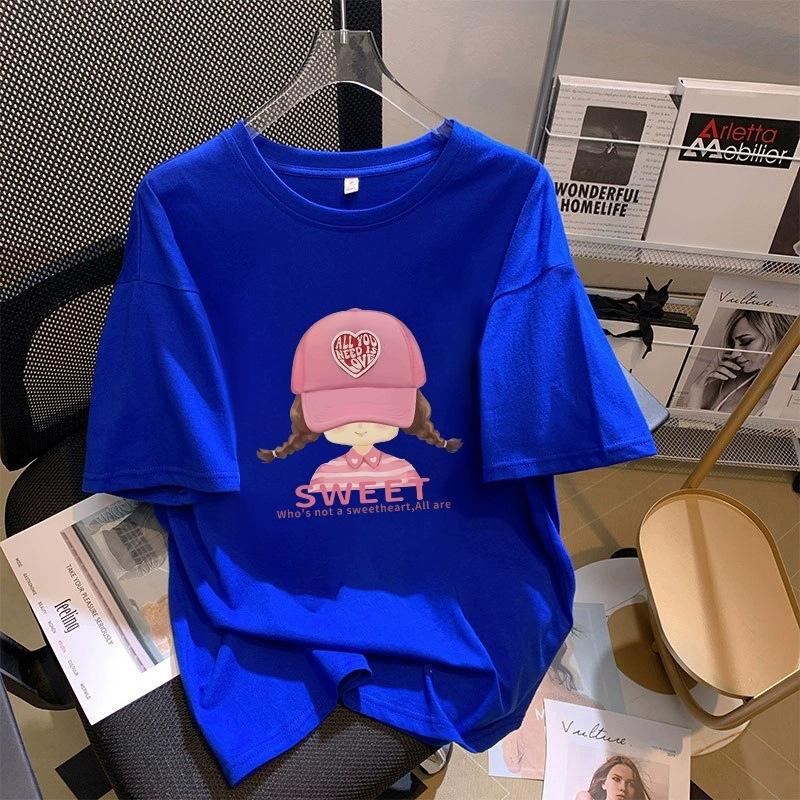 Tricou cu mânecă scurtă din bumbac pur, alb, pentru femei, de vară, nou, de dimensiuni mari, design lejer, imprimat, subțire, cu mânecă jumătate