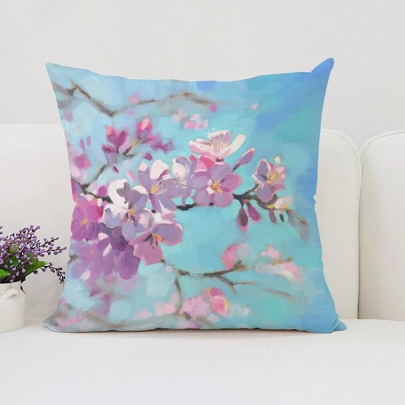 Japanese Cherry Blossom Pillowcases for Pillows 45x45 Cushions Cover for Living Room Cushions Luxury Cushion Cover Home Decor