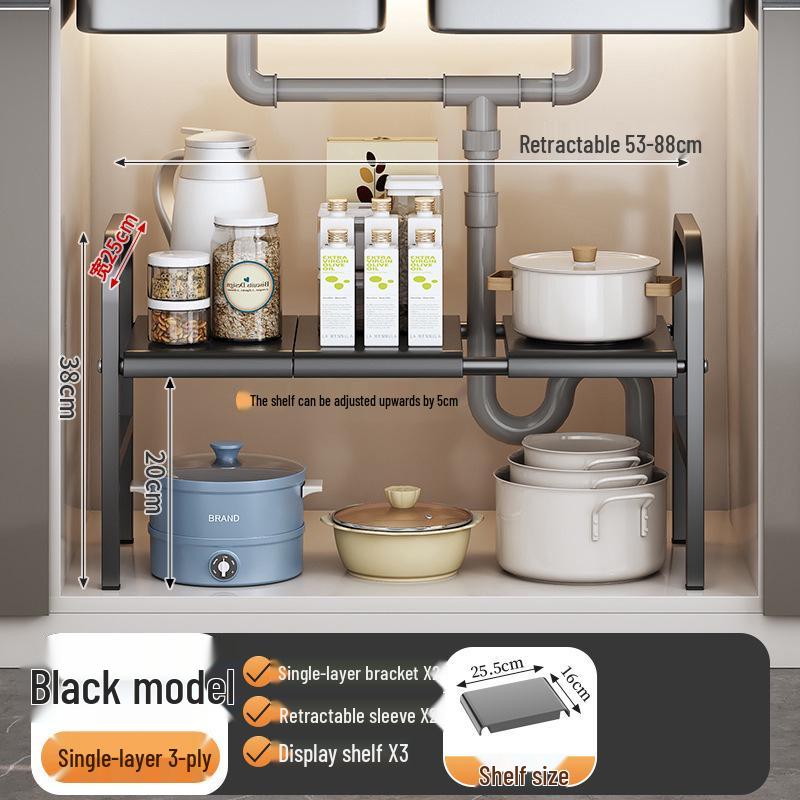 Multi-functional Telescopic Floor-standing Kitchen Sink Storage Rack