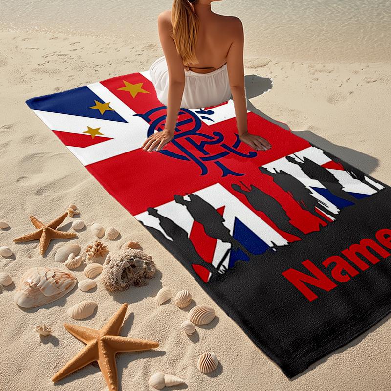Custom Name Ultra-Soft Beach Towel with Rangers F.C Theme,Ideal for Pool - Camping, Diving - Perfect Travel Essential, Vibrant Beach Towel.