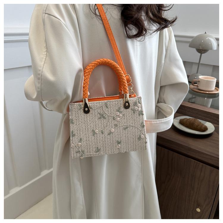 Korean Style Woven Straw Tote Bag Small Shoulder Crossbody Handbag for Women CLE