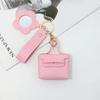 Mini PU Leather Keychain Bag with Flower Mirror Wrist Strap Trendy Bag Charm Perfect Christmas Gift for Female Friends