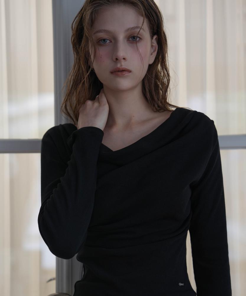 DEHEVE Drape Neck Long Sleeve [Black]