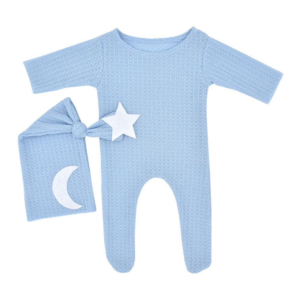 Newborn Photography Suit, Star Moon Decoration Knitted Jumpsuit, Long Tail Hat Two-piece Set, Studio Photography Suit
