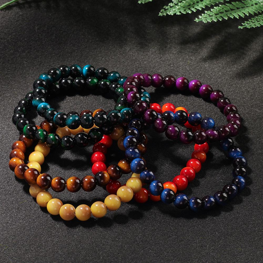 Festive Gifts Multicolor Tiger Eye Agate And Wooden Beaded Bracelet Set Bohemian Fashion Jewelry For Men Women Daily Wear Simple Versatile Accessory