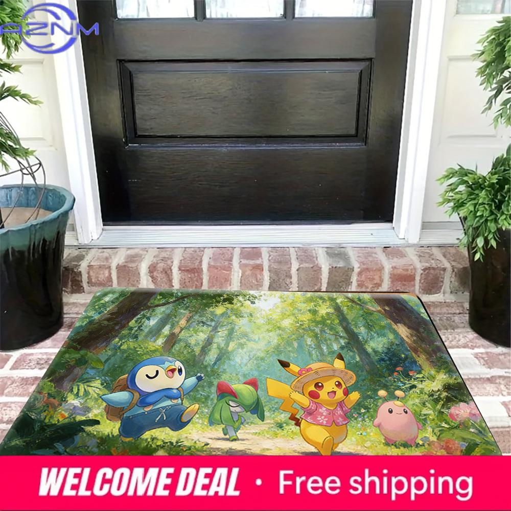 Pokemon Forest Adventure Print Non-slip Doormat, Soft Absorbent Floor Rug for Home Decor