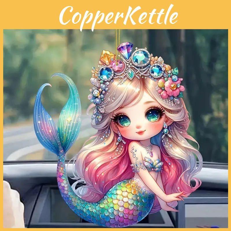 Flat Acrylic Mermaid Surface Pendant With Fun Cartoon Style For Inside Car