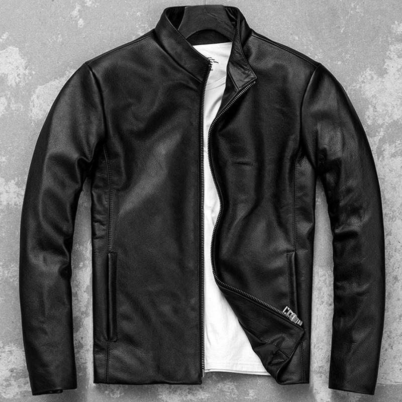 

Китайский размер Повседневная мужская кожаная куртка Тонкая мягкая коровья кожа Черный Коричневый Стандартный воротник Мужские пальто Весна Jaquetas Masculina De Couro S