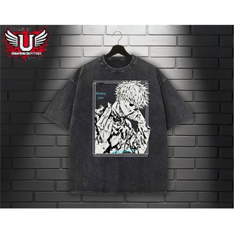 Vintage Washed Anime Print Men’s Harajuku T-Shirt