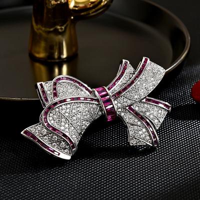 SUYU Women's Light Luxury Design Elegant Inlaid Zircon Bow Brooch Fashionable And Versatile Niche Design Brooch
