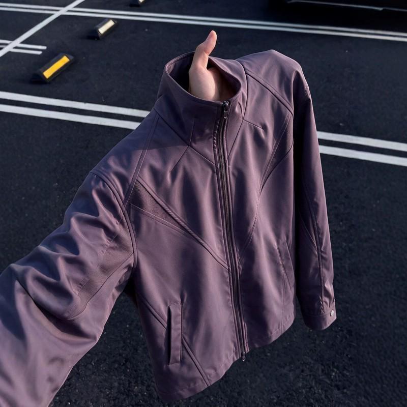 Mens Black Deconstructed Stand Collar Jacket American Style 3-in-1 Soft Shell Windbreaker Regular Shoulder Pilot Coat